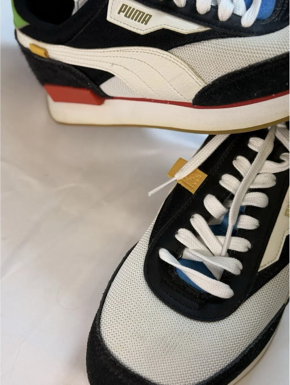 Puma Men's Future Rider WH Casual Sneakers Mesh Black White Blue Size 9